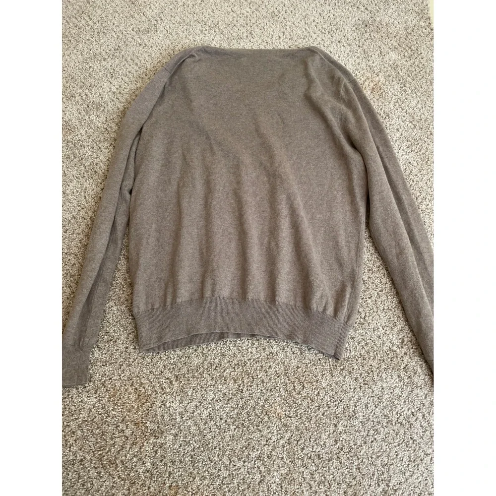 J. Crew Men's V-Neck Sweater Size Large Brown Cotton With Cashmere Knit Pullover